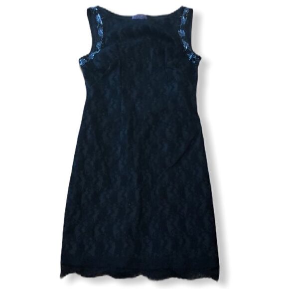 hale Bob Beaded Lace Sheath Black Mini Dress Sz S - Picture 1 of 9